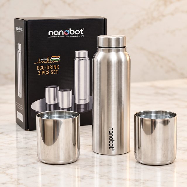 Nanobot Eco-Drink 3 Pcs Set in Steel, festive gifting