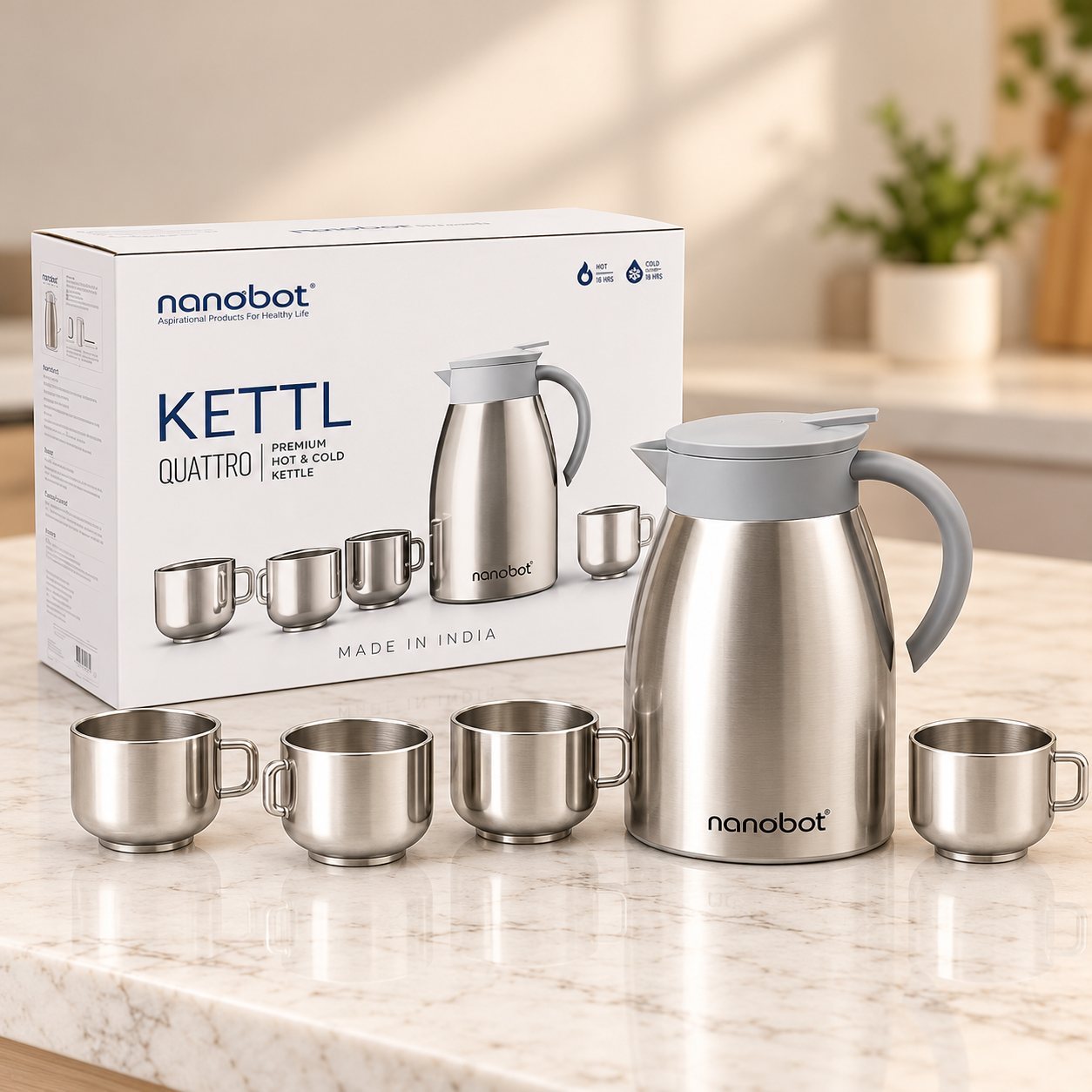 Click to zoom Nanobot Kettl Quattro Gift Set in Steel/Grey, dealer meet gift