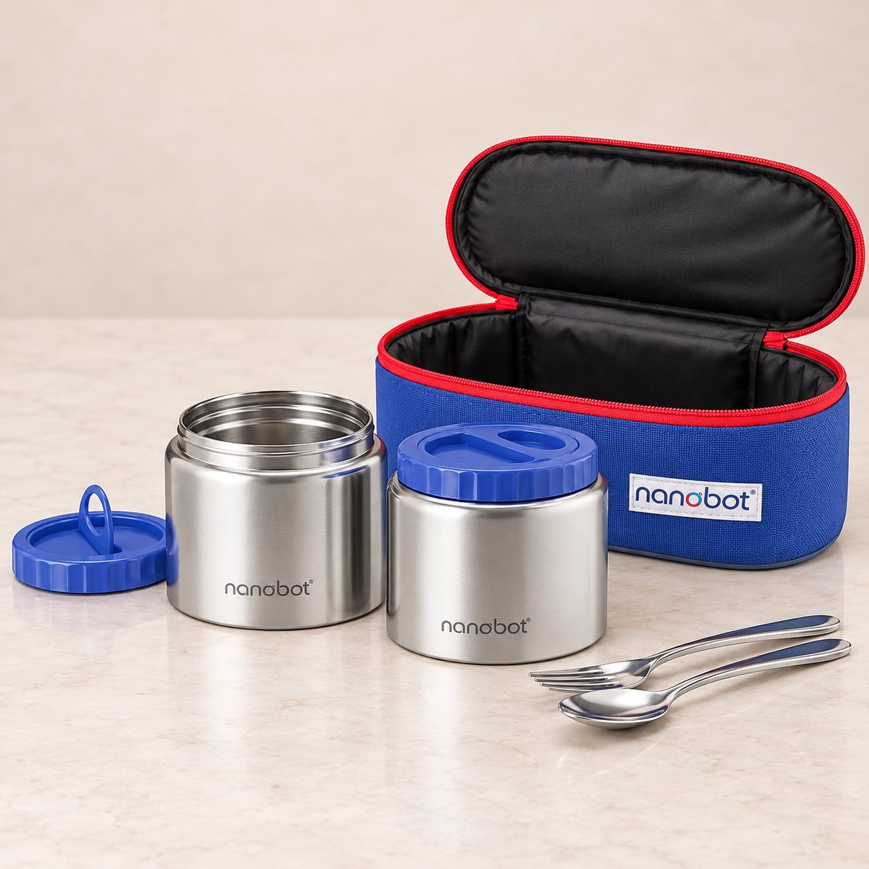 Click to zoom Nanobot Lunch Thermas Duo Gift Set in Steel/Blue, employee onboarding kit
