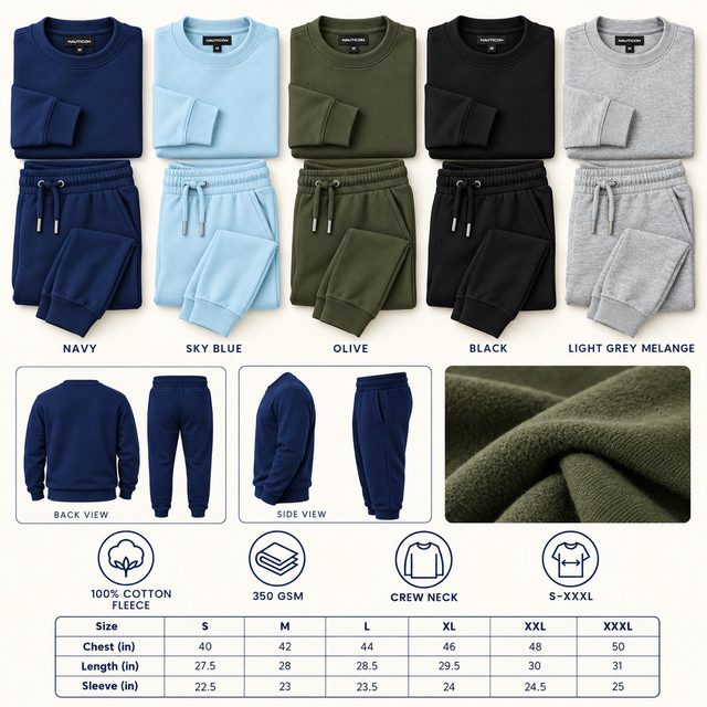 Nauticon Co-ord Set in all 5 colours, 100% cotton fleece, 350 GSM, for client gift