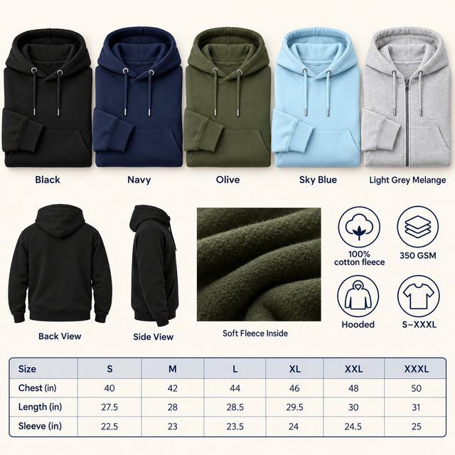 Nauticon Hoodie in all 5 colours, 100% cotton fleece, 350 GSM, for annual day gift
