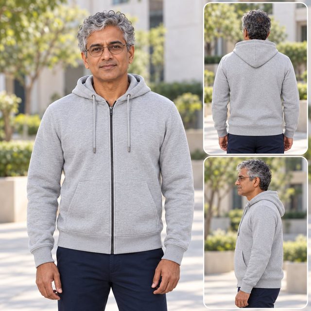 Man wearing Nauticon Zipper Hoodie in Light Grey Melange, festive gifting