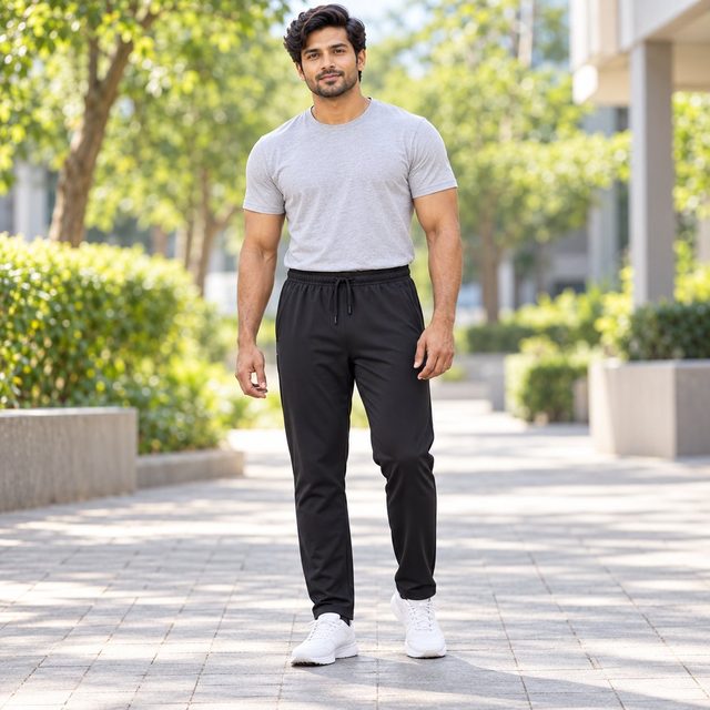 Man wearing Nauticon Track Lower in Black, employee onboarding kit