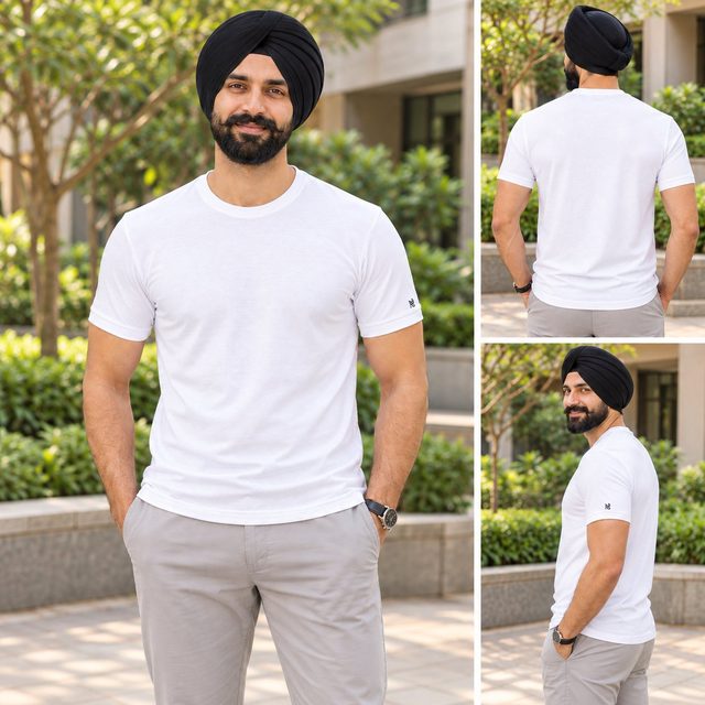 Man wearing Nauticon Move Flex Round Neck T-Shirt 180 GSM in White, corporate gifting