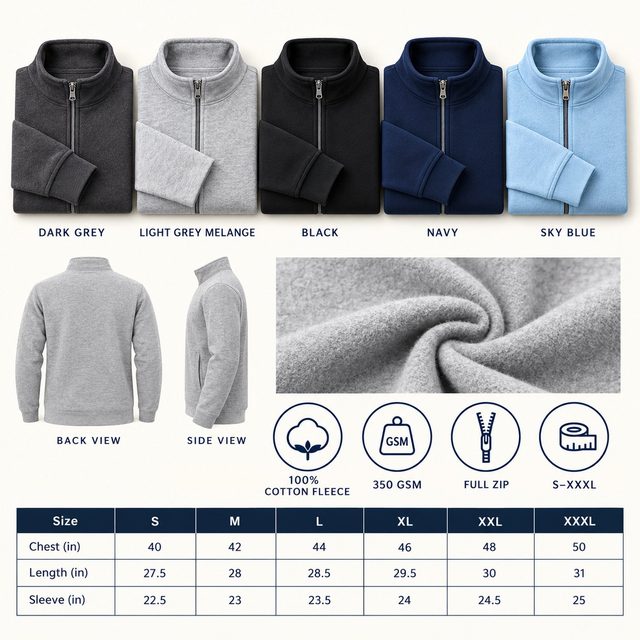 Nauticon Zipper Jacket in all 5 colours, 100% cotton fleece, 350 GSM, for dealer meet gift