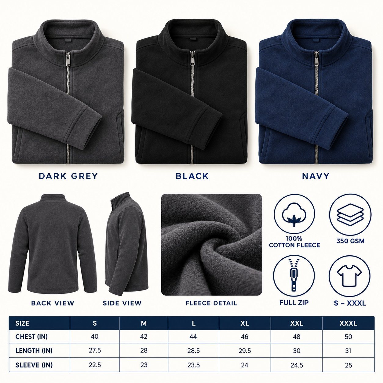 Click to zoom Nauticon Sleeveless Fleece Jacket in all 3 colours, 100% cotton fleece, 350 GSM, for festive gifting