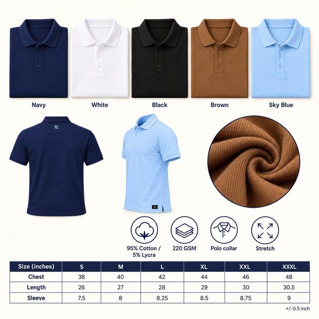 Nauticon Work Exec Polo 220 GSM in all 5 colours, 95% cotton 5% lycra, 220 GSM, for employee onboarding kit