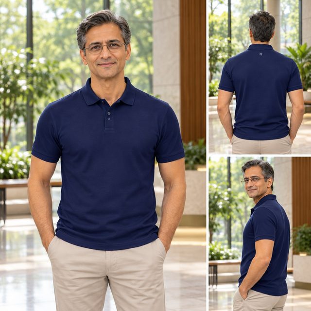 Man wearing Nauticon Work Exec Polo 220 GSM in Navy, festive gifting