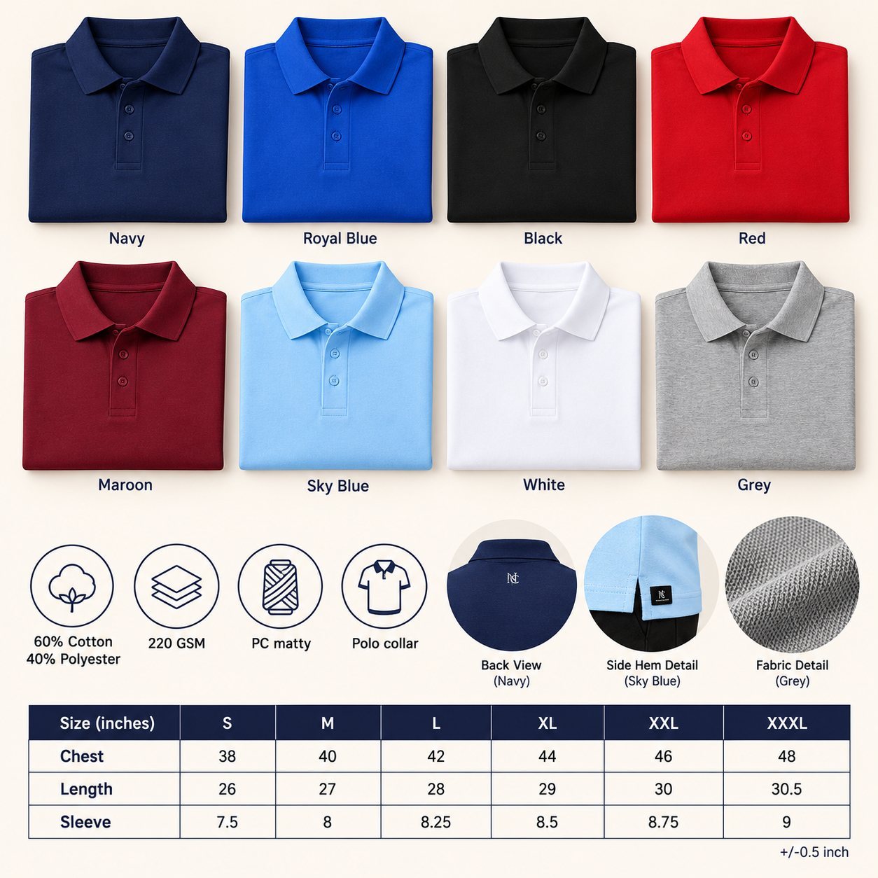 Click to zoom Nauticon Work Max Polo 220 GSM in all 8 colours, PC matty 60% cotton 40% polyester, 220 GSM, for event giveaway