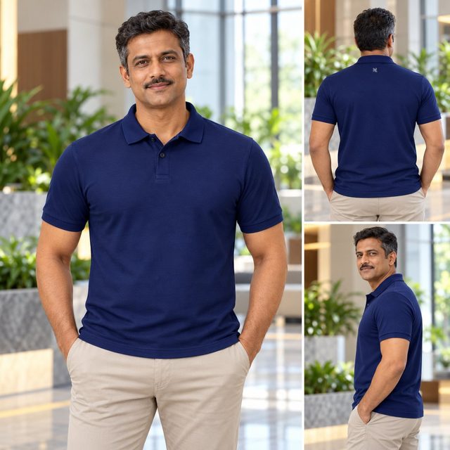 Man wearing Nauticon Work Max Polo 220 GSM in Navy, employee onboarding kit