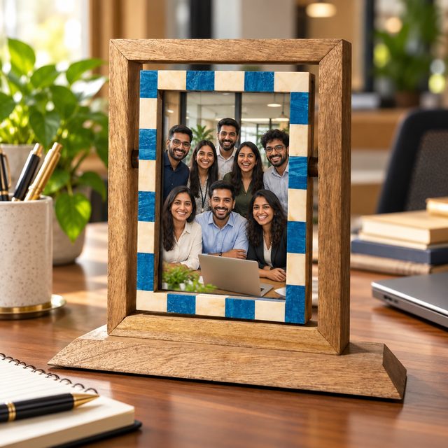 Mango Wood Resin Camel Bone Photo Frame, shown in use
