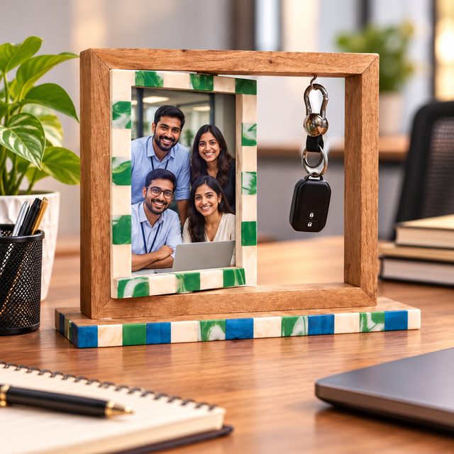Camel Bone Resin Wood Photo Frame, shown in use