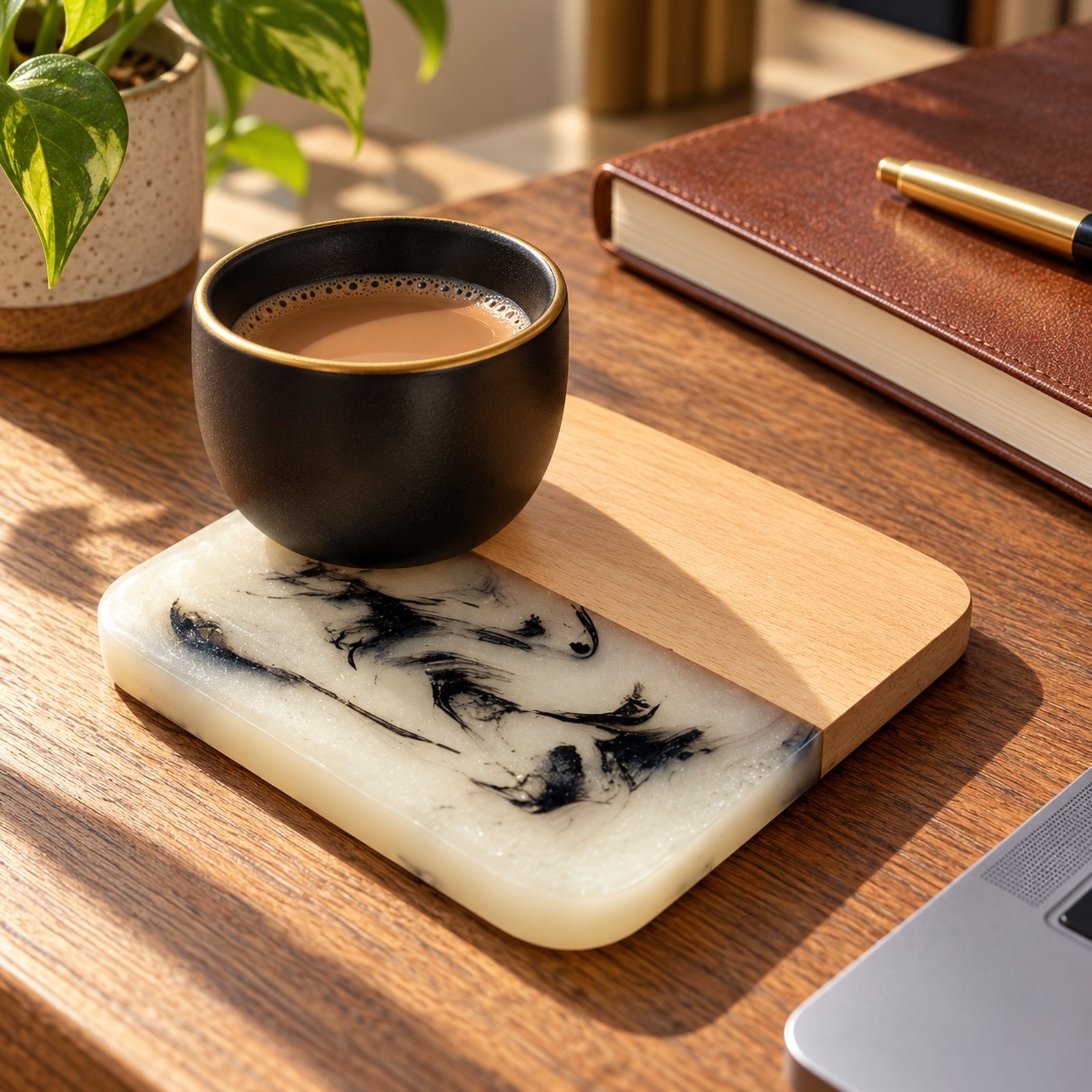 Click to zoom Wood & Resin Coaster, Design 2, shown in use