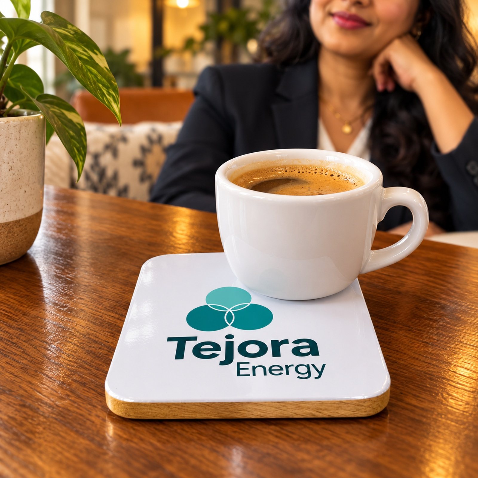 Click to zoom Mango Wood Coaster with Meena, shown in use