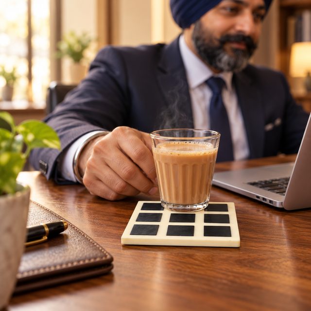 Genuine Wood & Resin Coaster, Square, shown in use