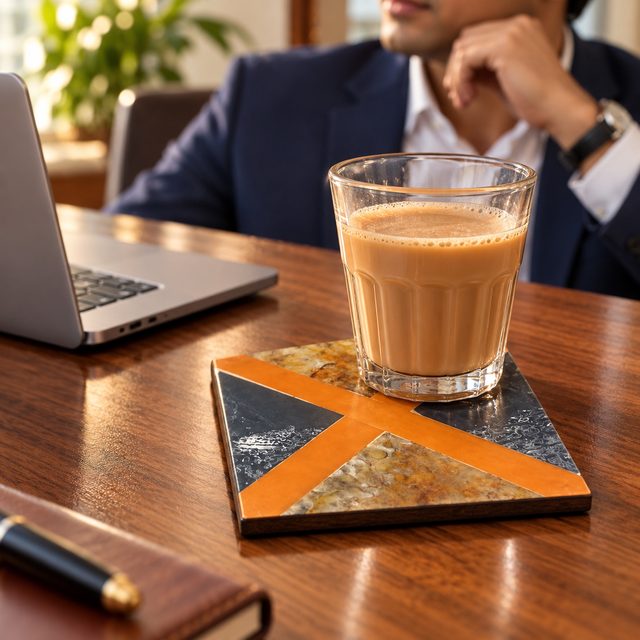 Genuine Wood & Resin Coaster, Design 2, shown in use
