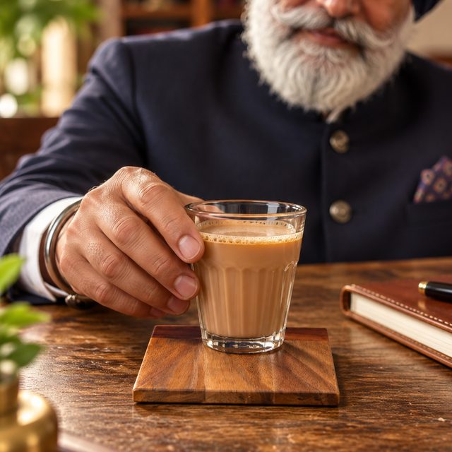 Genuine Wood & Resin Coaster, Design 10, shown in use