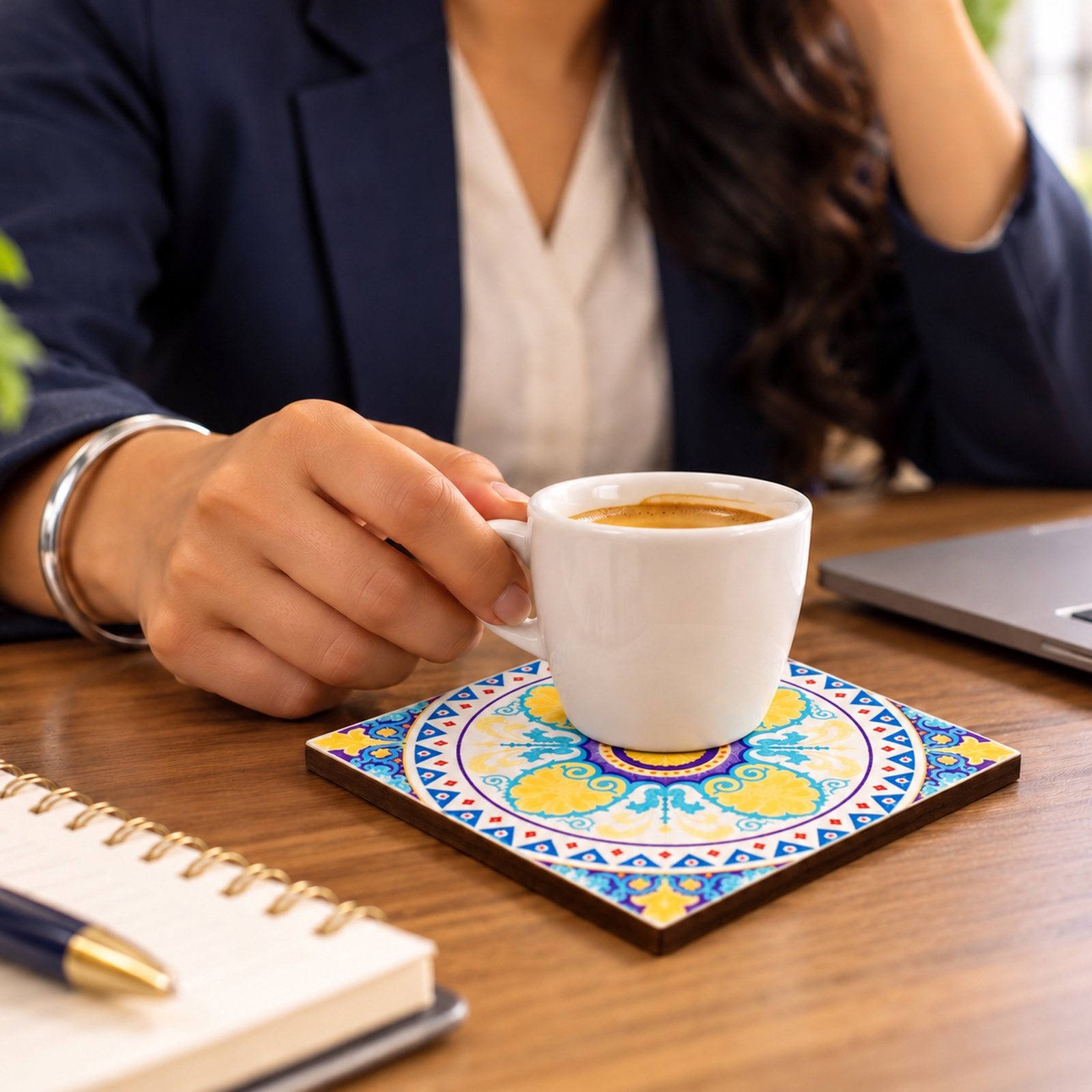 Click to zoom Printed MDF Coaster, Mandala, shown in use