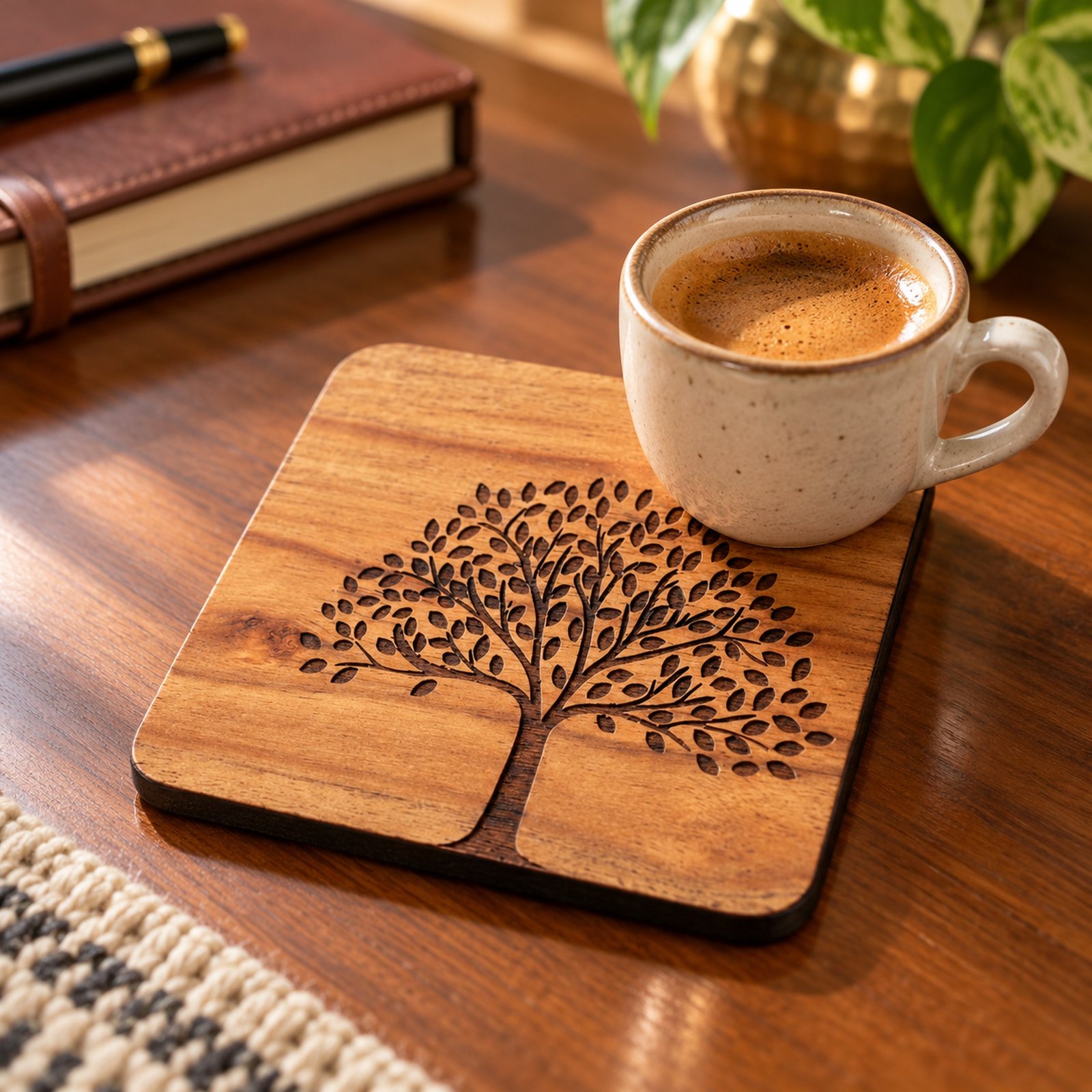 Click to zoom Wood Coaster, Hexagonal, shown in use