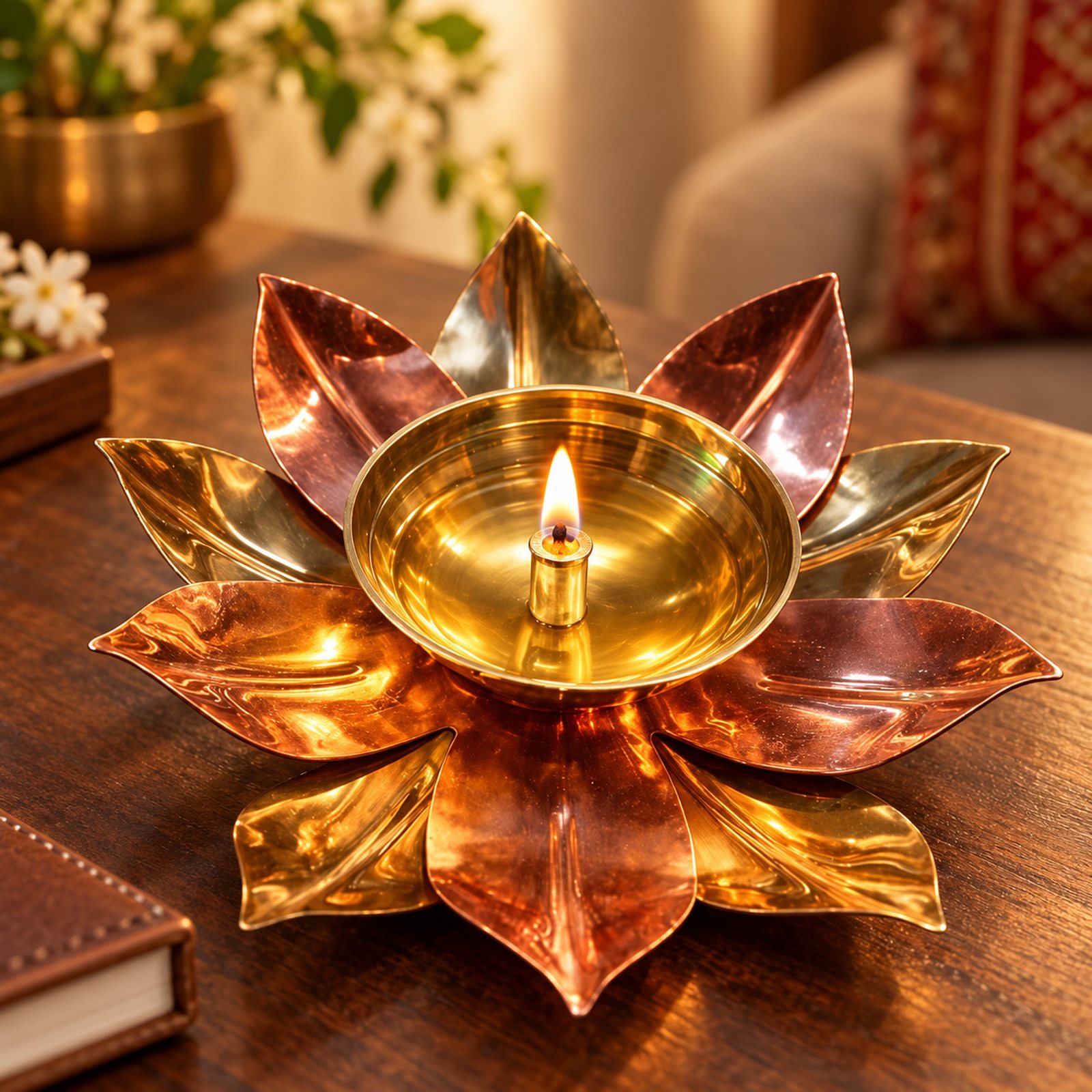 Click to zoom Lotus Shaped Oil Lamp, shown in use
