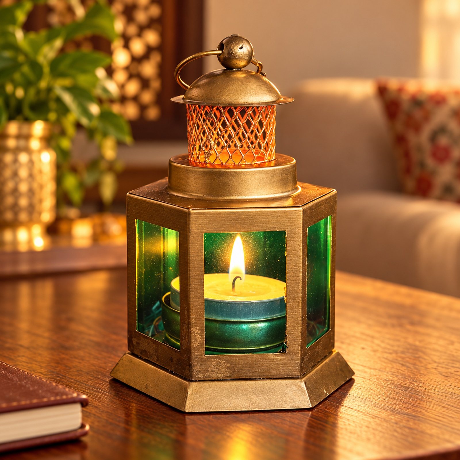 Click to zoom Lantern Shaped Candle Stand, shown in use