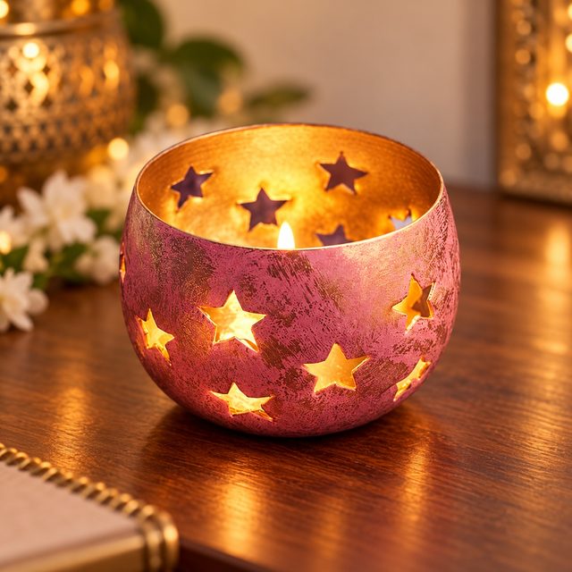 Star Cutout Candle Stand, shown in use
