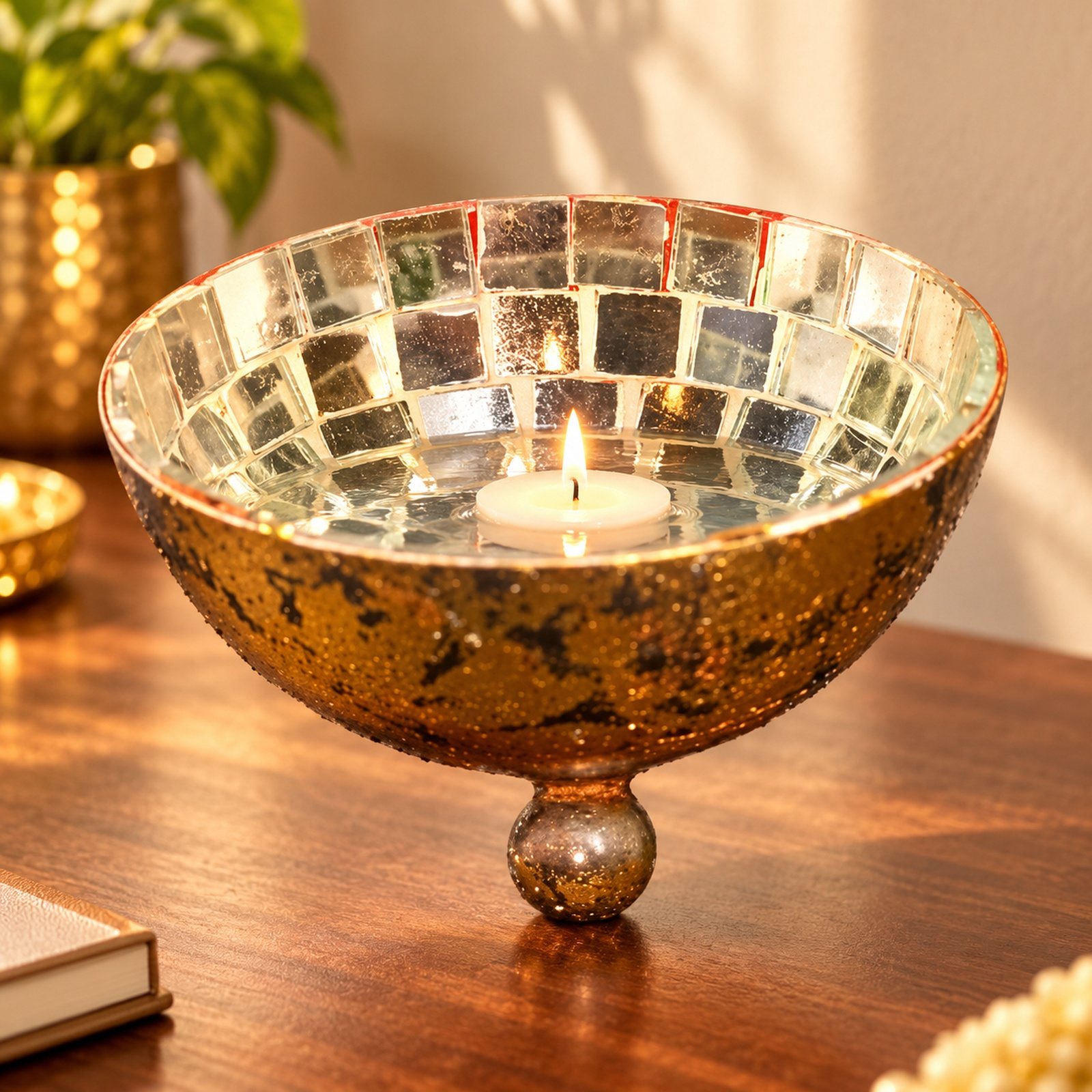 Click to zoom Mirror Inlayed Floating Candle Bowl, shown in use