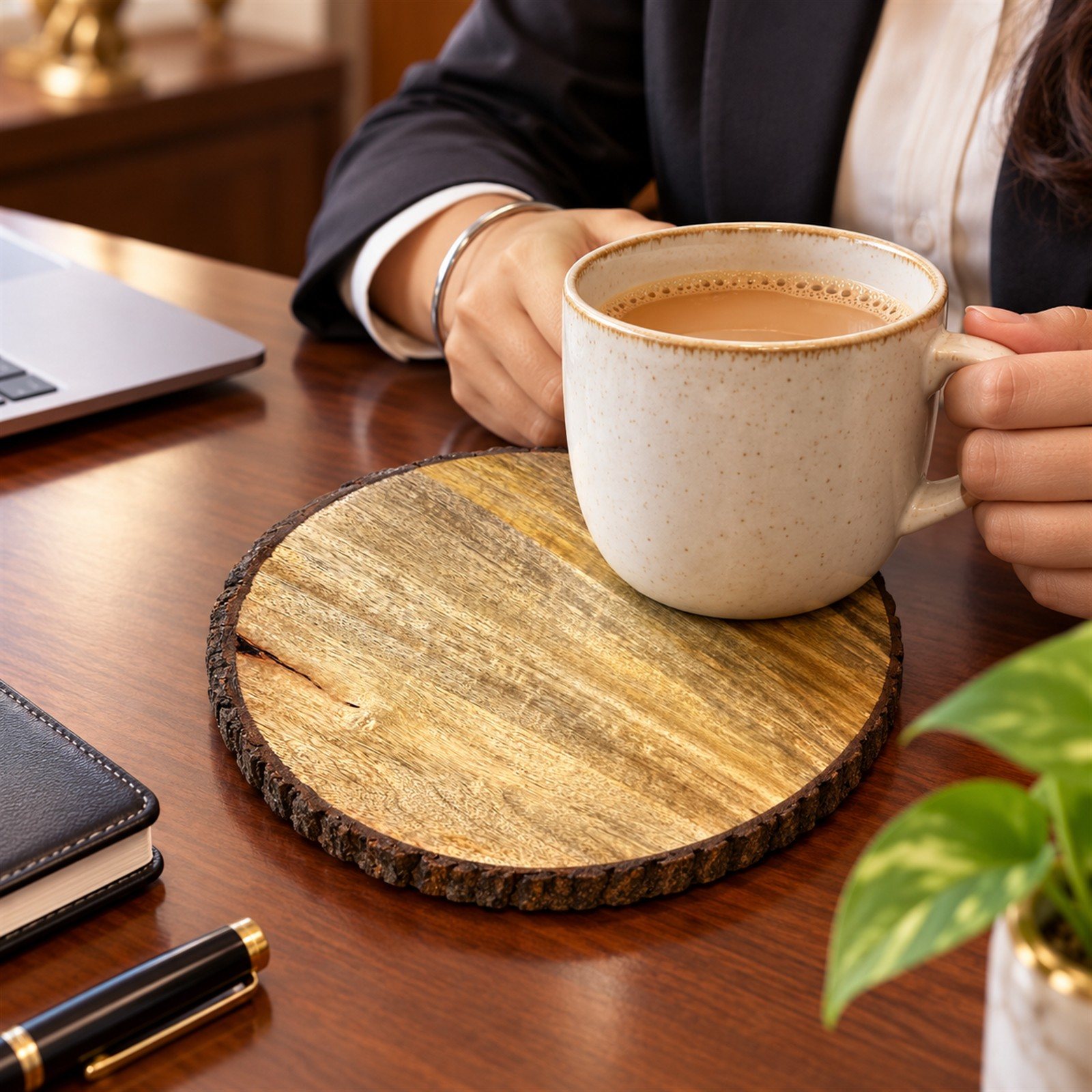 Click to zoom Large Coaster of Wood, shown in use