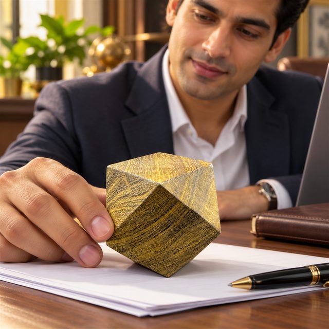 Wooden Paperweight, Faceted, shown in use