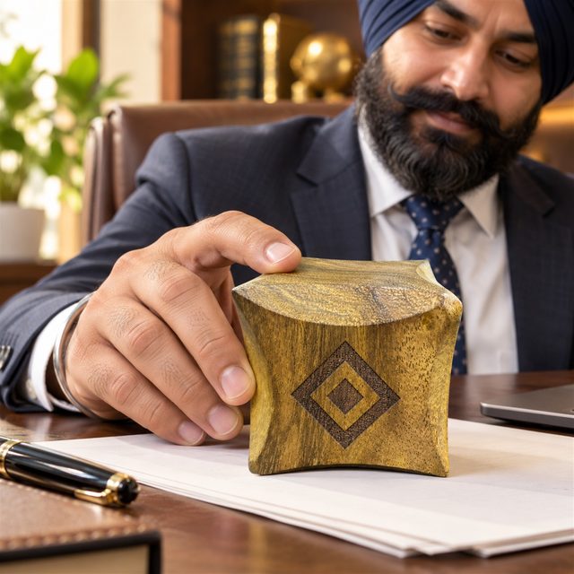 Sculpted Wooden Paperweight, shown in use