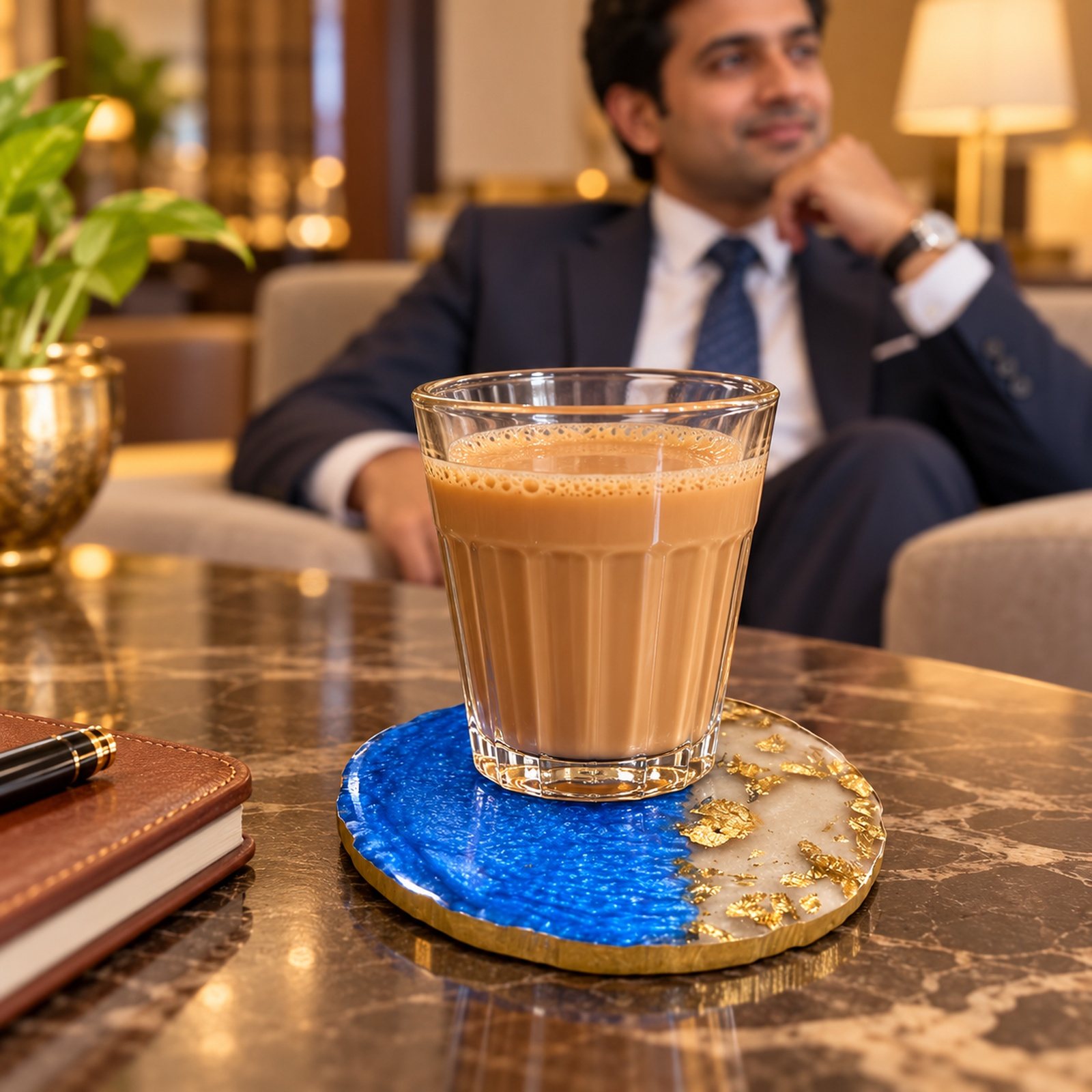 Click to zoom Resin Coaster with Gold Chips, shown in use