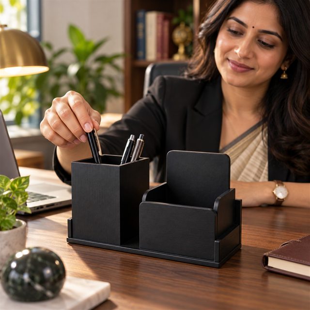 MDF Pen Stand, shown in use