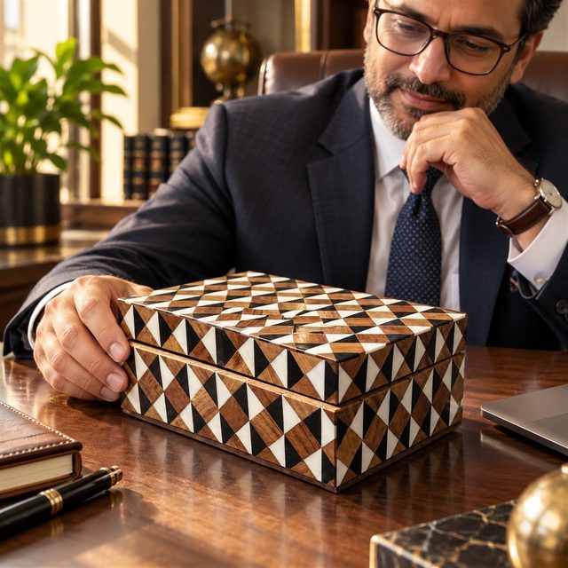 Handmade Box Resin & Wood MDF, shown in use