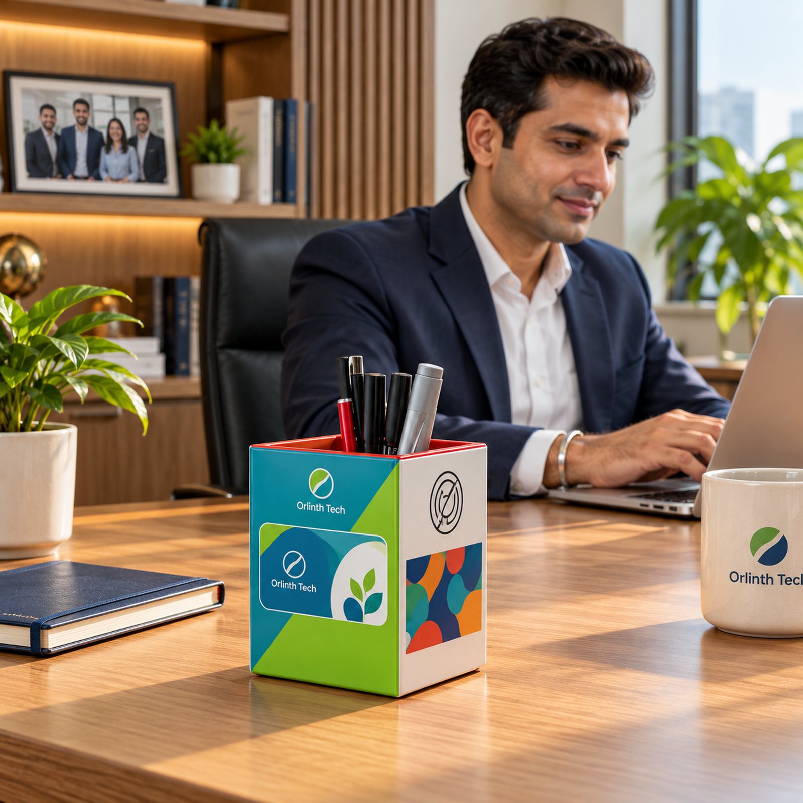 Click to zoom MDF Pen Stand with Print All 4 Sides with Meena Lamination, shown in use