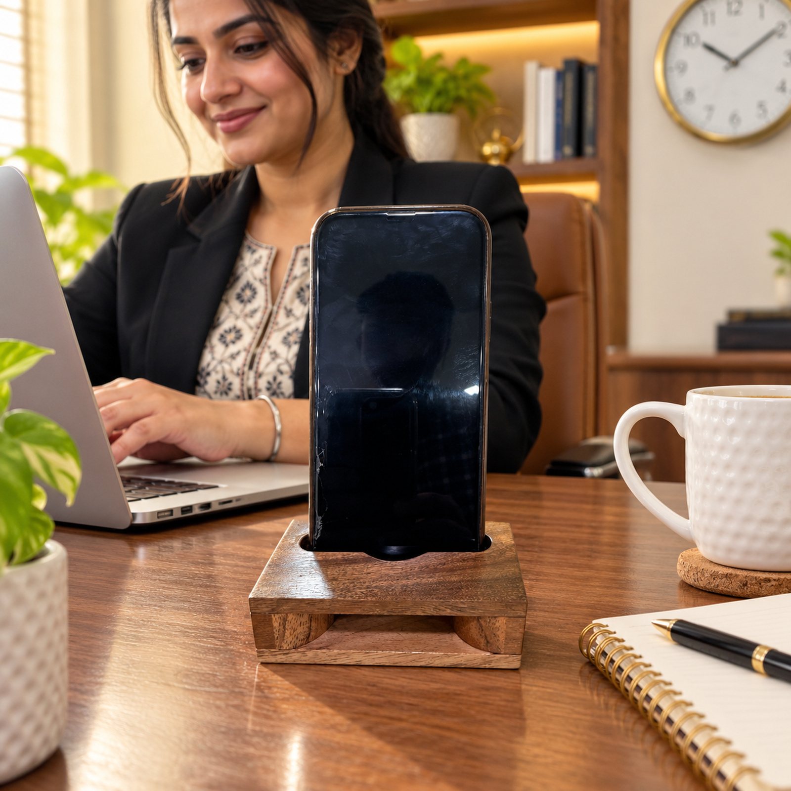 Click to zoom Mobile Stand & Sound Amplifier, Light, shown in use