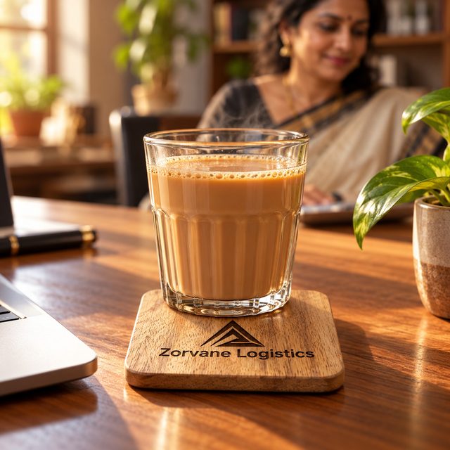 Mango Wood Coaster, Rounded, shown in use