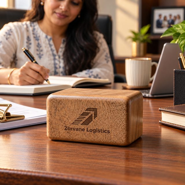 Paperweight Wooden, shown in use