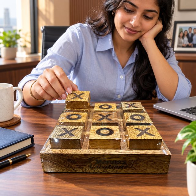 Wooden Tic-tac-toe Game, Light, shown in use