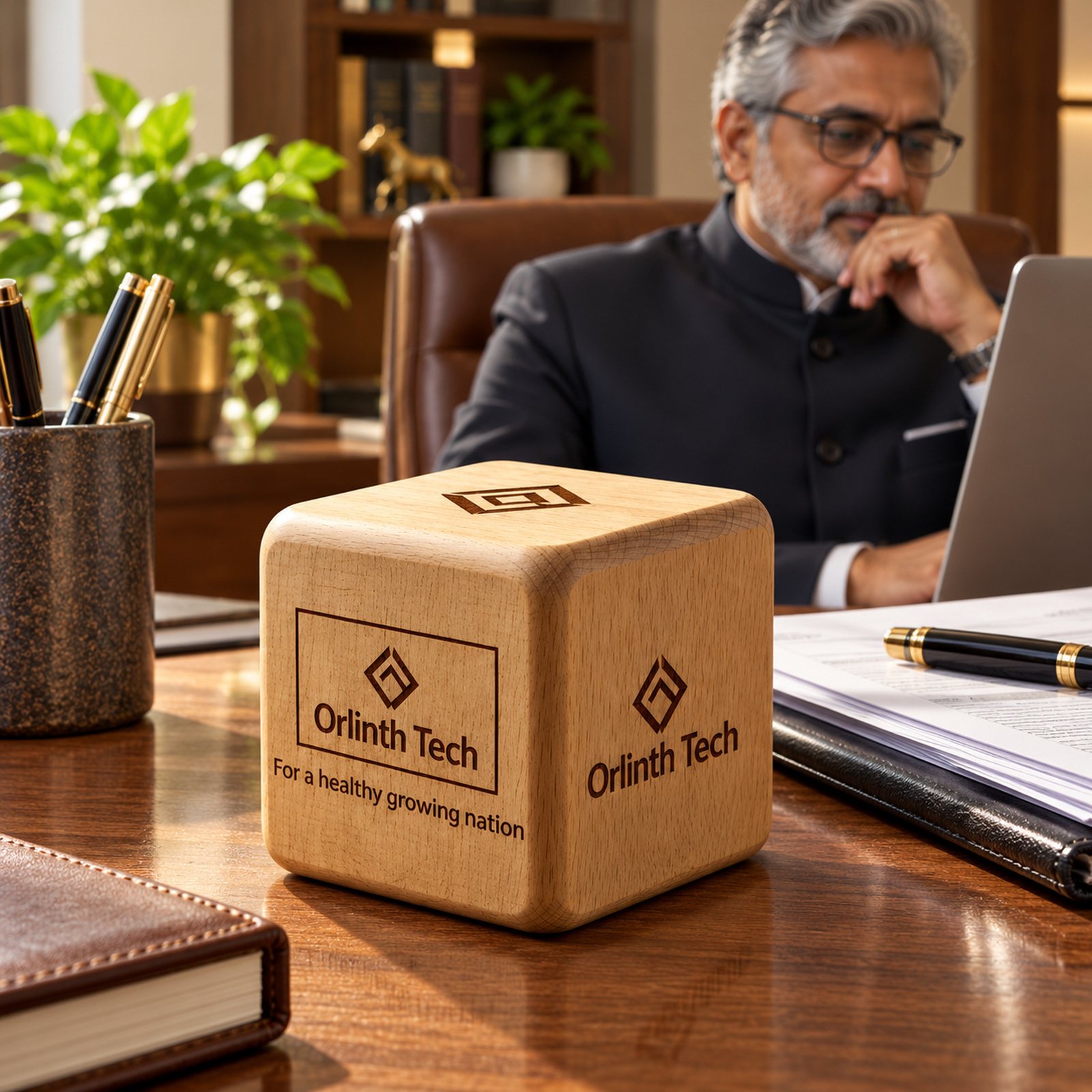 Click to zoom Wood Paperweight, Light, shown in use