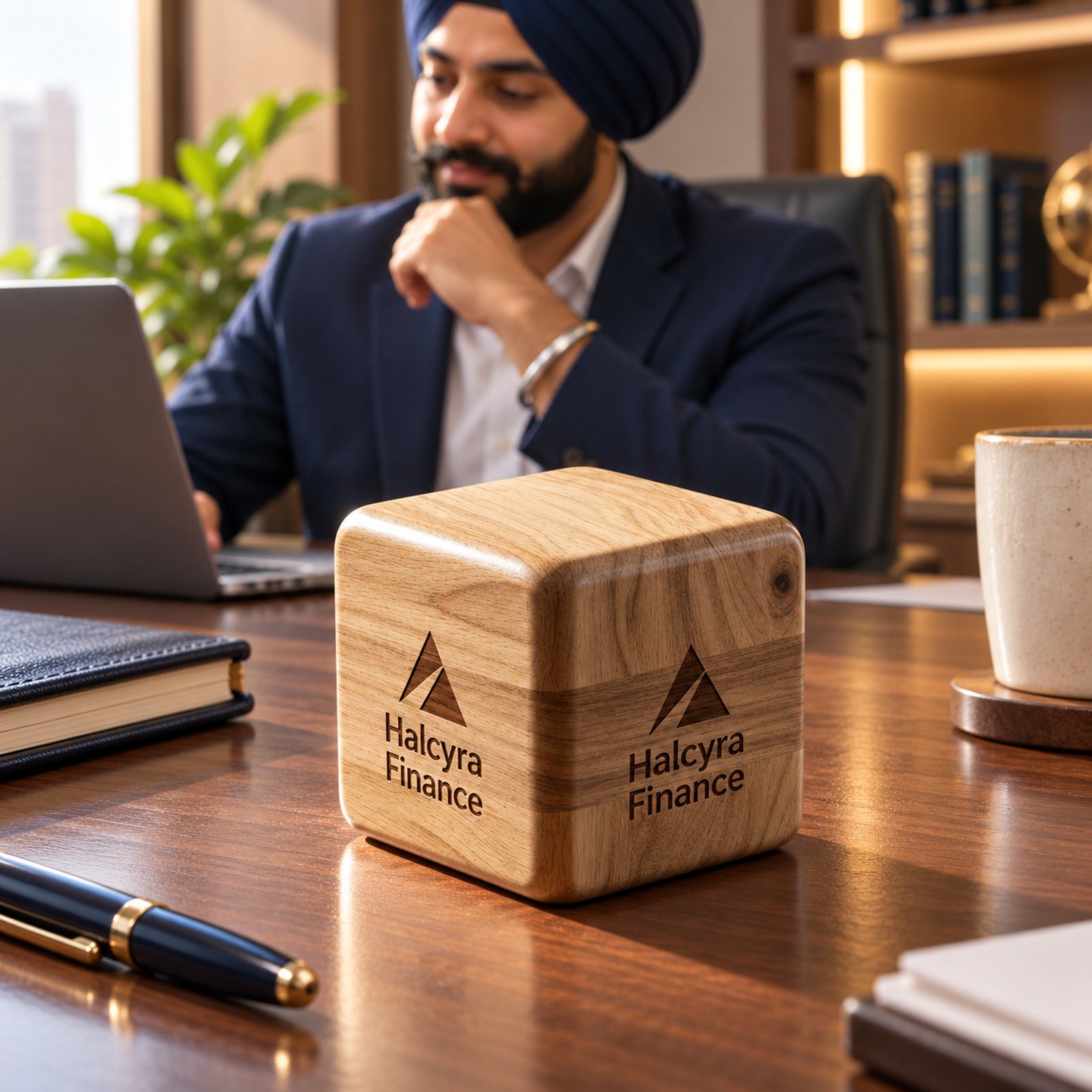 Wood Paperweight, Geometric, shown in use