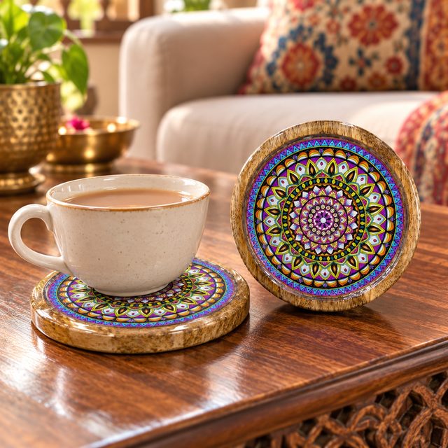 Coaster Set of 2 Pcs, Light, shown in use