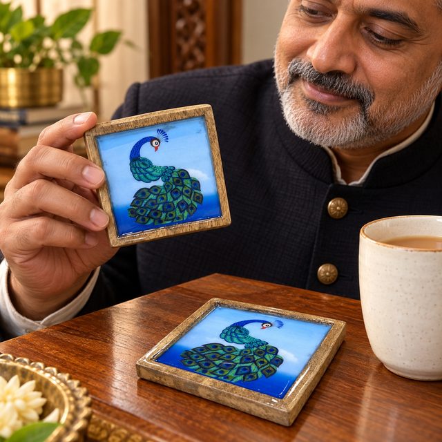 Coaster Set of 2 Pcs, Curved, shown in use