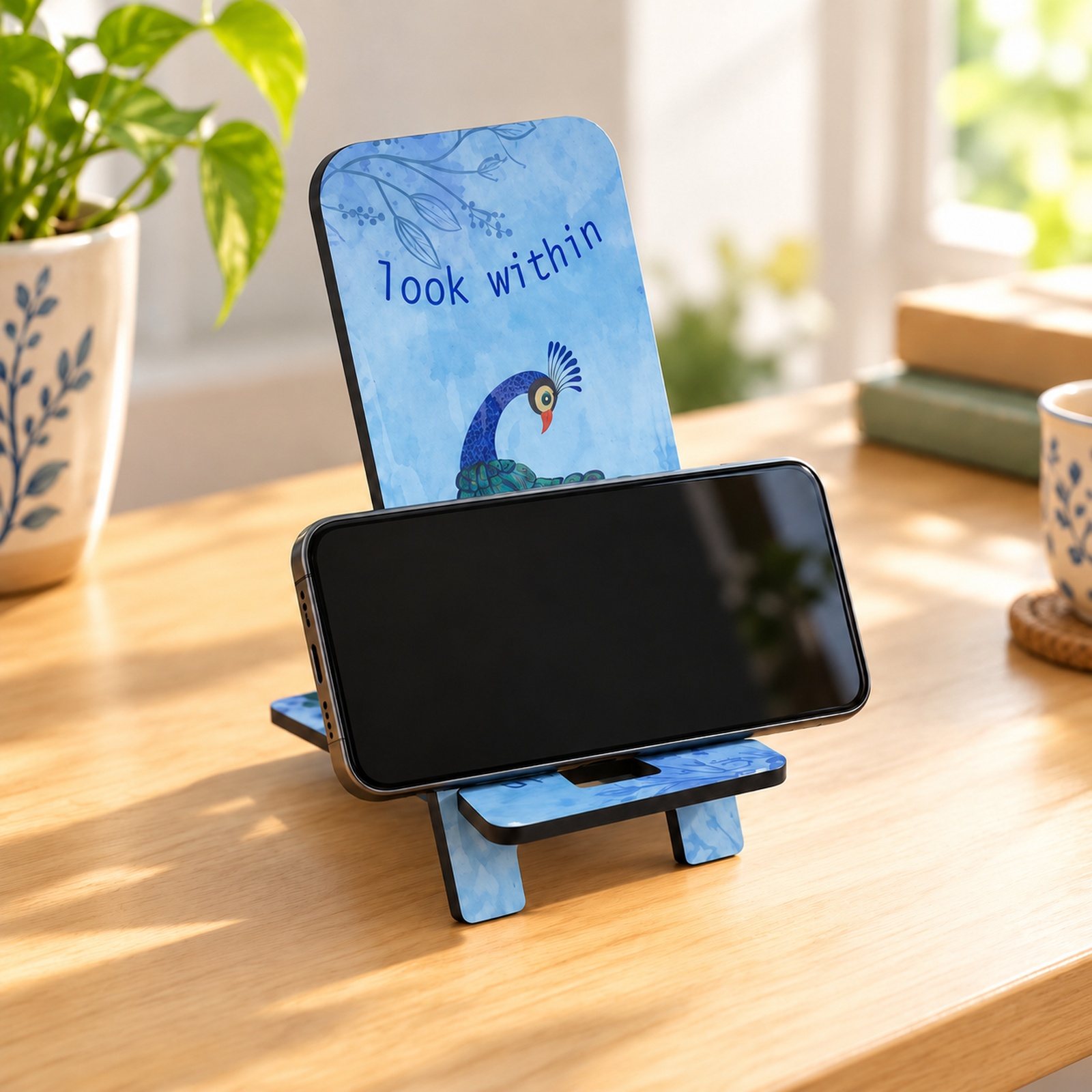 Click to zoom MDF Printed Mobile Stand, Design 5, shown in use