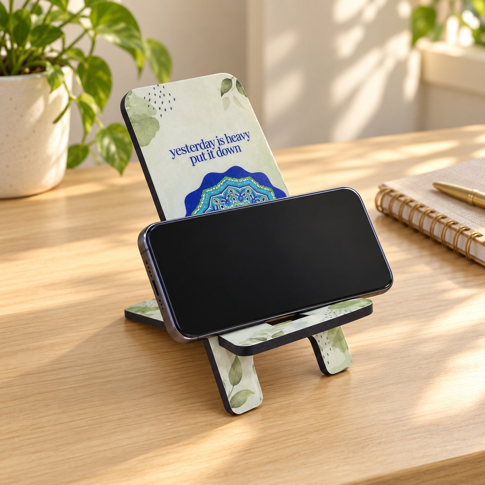 Click to zoom MDF Printed Mobile Stand, Design 6, shown in use