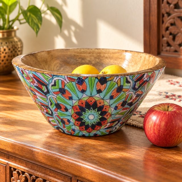 Wooden Bowl, Light, shown in use