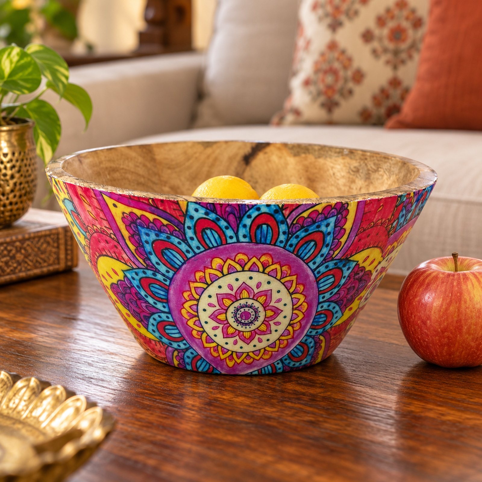 Click to zoom Wooden Bowl, Mandala, shown in use