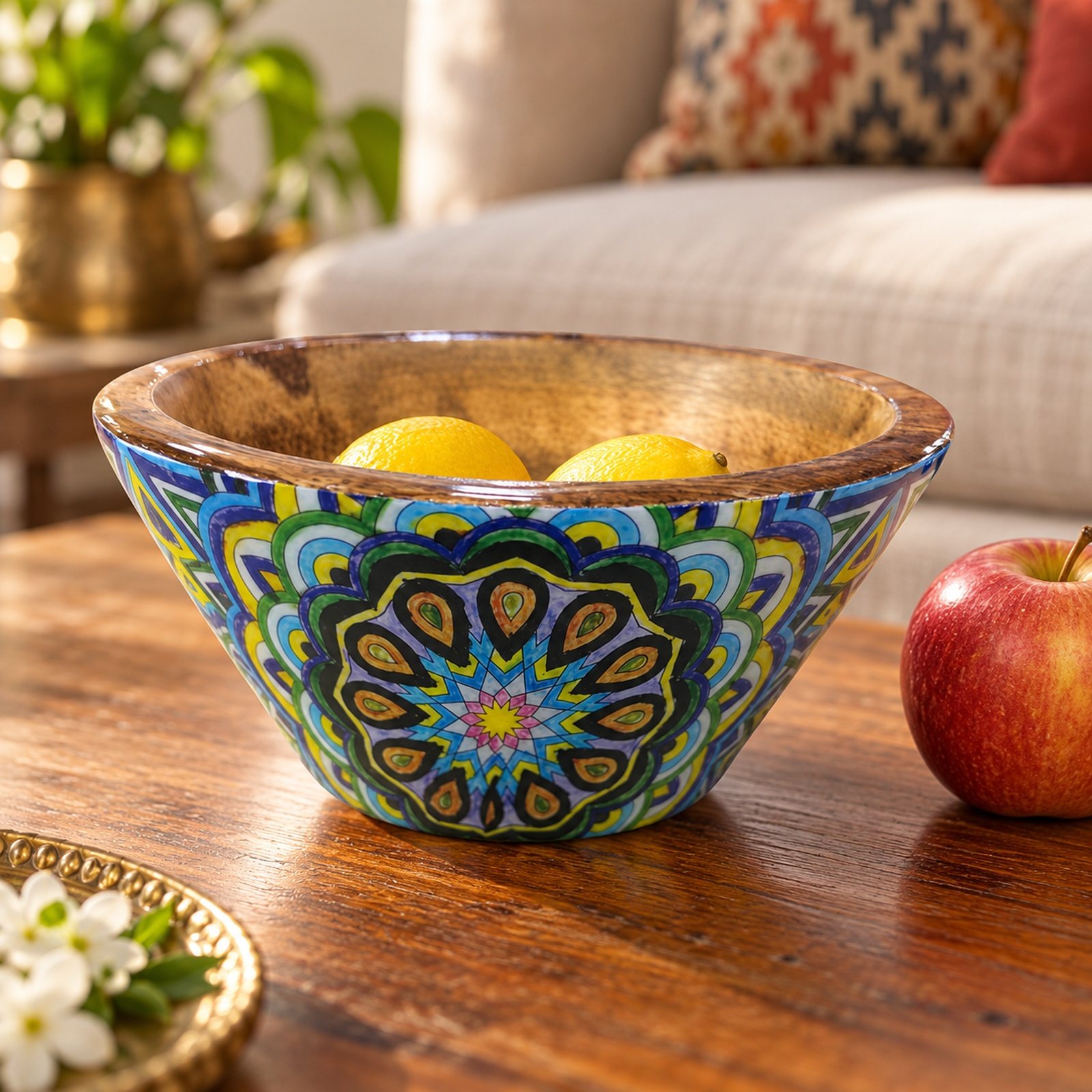 Click to zoom Wooden Bowl, Light Mandala, shown in use