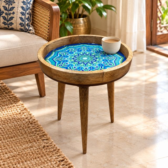 Wooden Table with Removable Legs, Light, shown in use