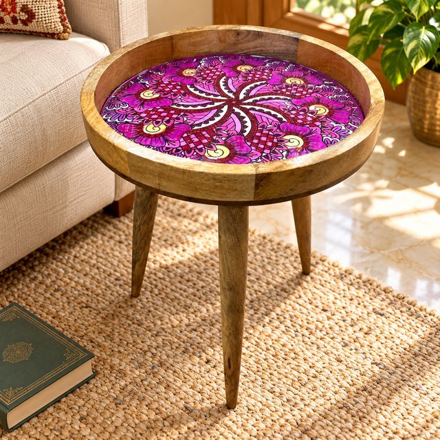 Wooden Table with Removable Legs, Round, shown in use