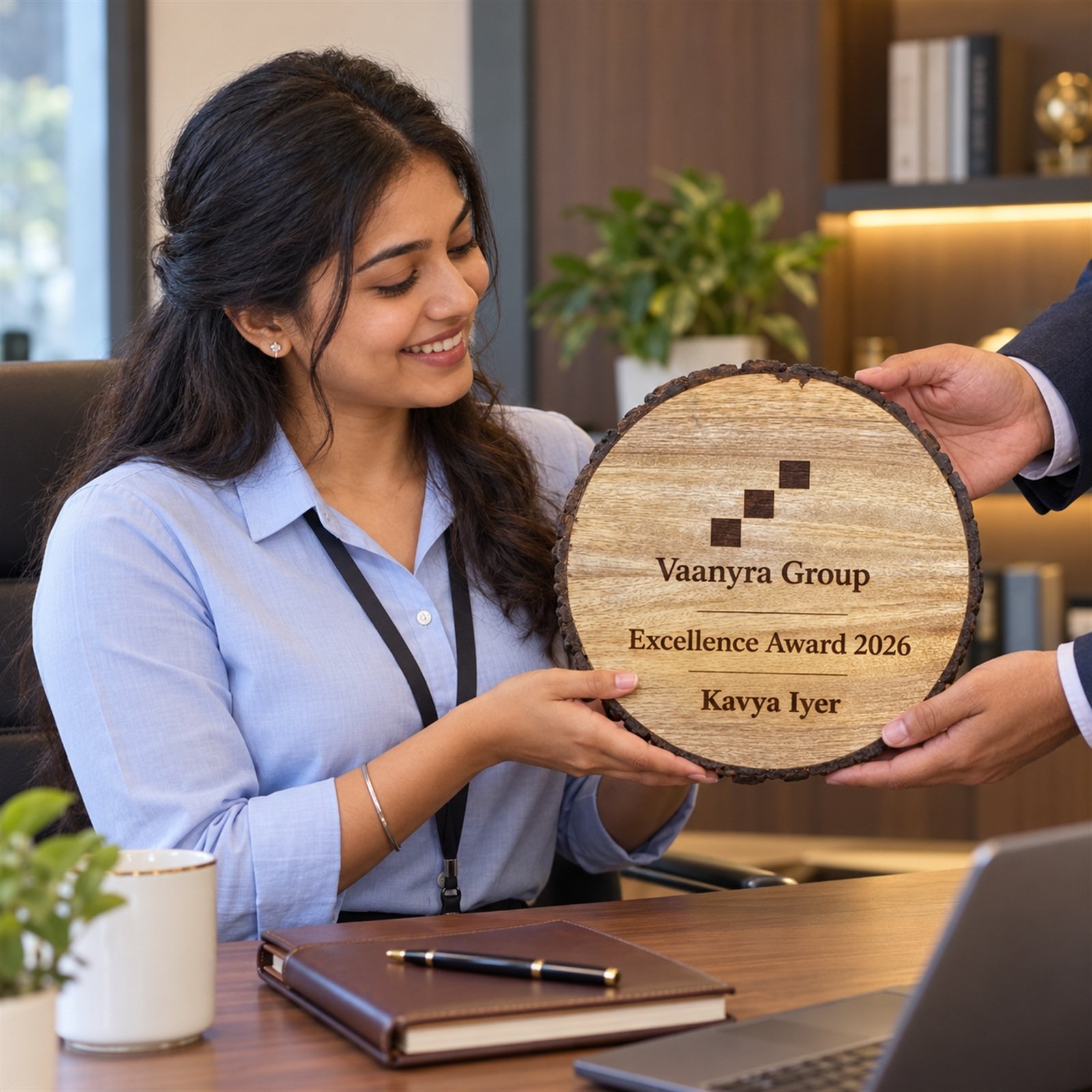 Round Bark-Edge Engraved Award Shield, customised with a company logo